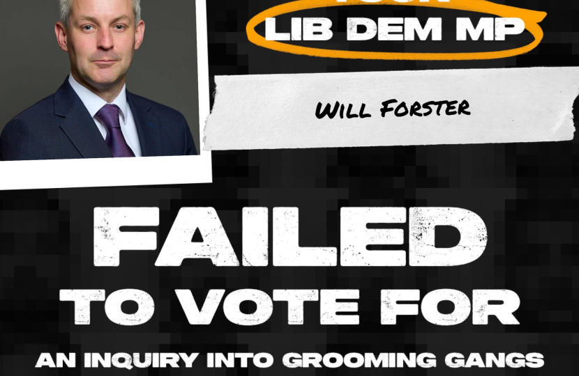 Will Forster Voted Against a National Inquiry into Grooming Gangs